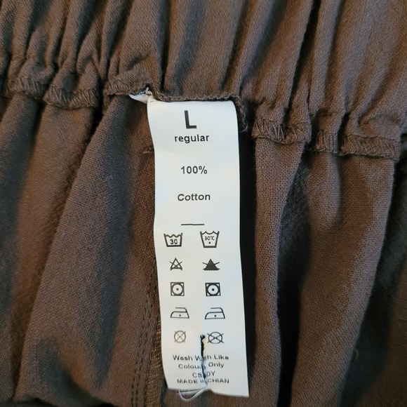 Halara Cotton Wide-Leg Pants Pull-On Pocket Brown High-Rise Large Regular - Picture 2 of 8